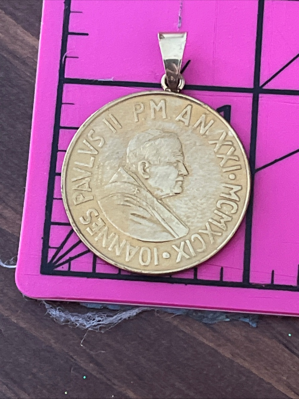 Milor Gold-Tone Papal Medallion Pendant Necklace w/14k bail